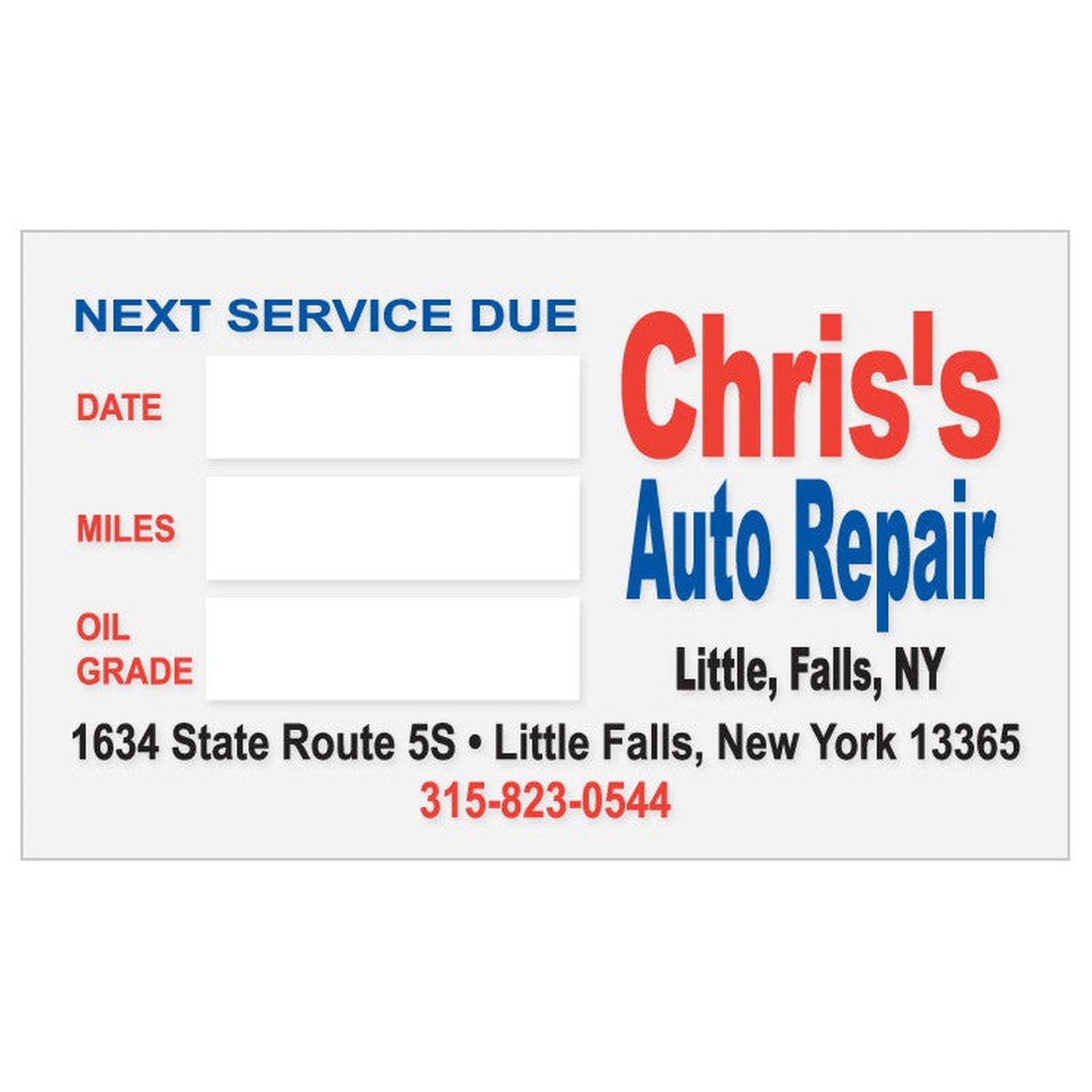 Custom Write-On Oil Change Stickers - Light Adhesive (Individually Cut Labels)